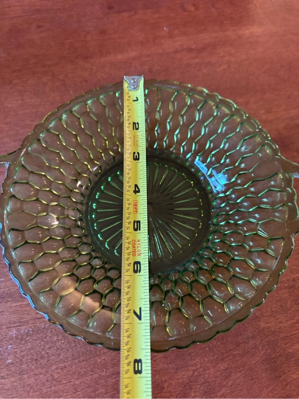 Indiana Glass avocado green Honeycomb serving dish